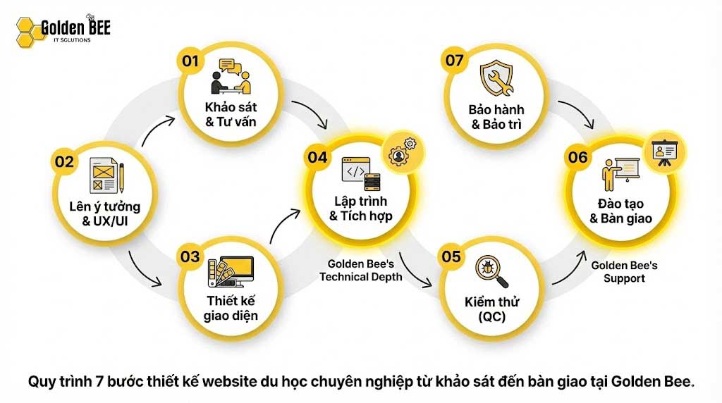 Quy trình thiết kế website du học 7 bước Golden Bee