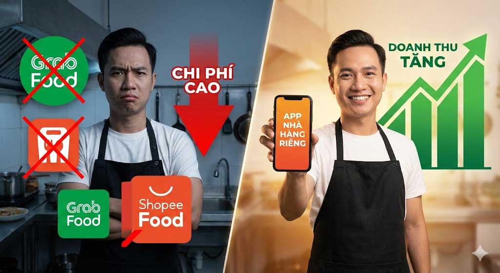 Comparison between food delivery platform fees vs private restaurant app solution on smartphone