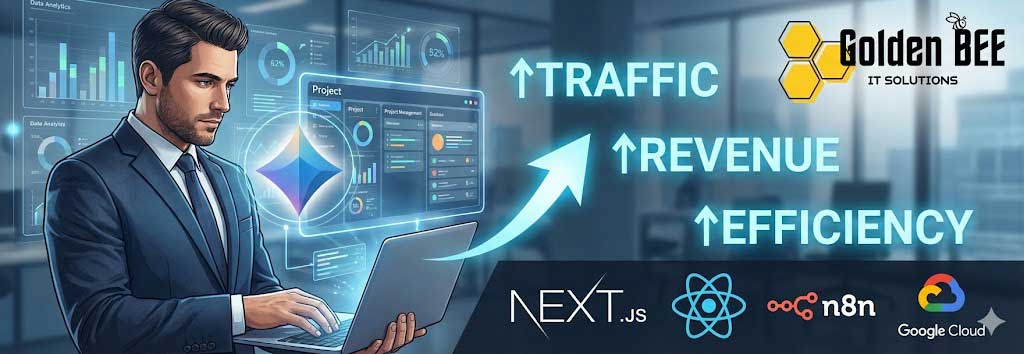 Golden Bee technology stack - Gemini, Next.js, React, N8N, Cloud solutions cho digital transformation