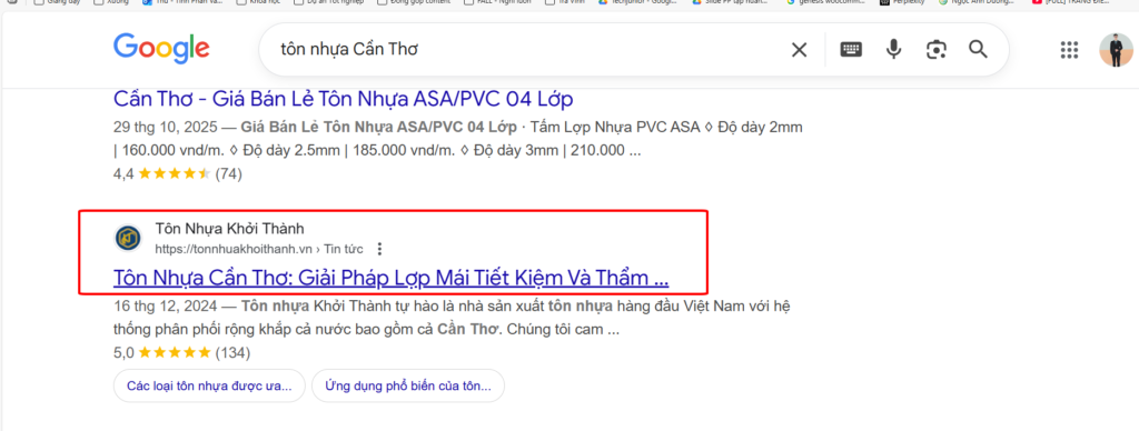 tôn nhựa Cần Thơ - Tôn Nhựa Khởi Thành lọt top Google tại Cần Thơ