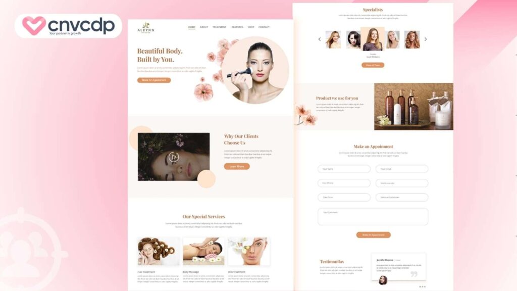 Các thành phần chính của thiết kế website spa & làm đẹp 2026