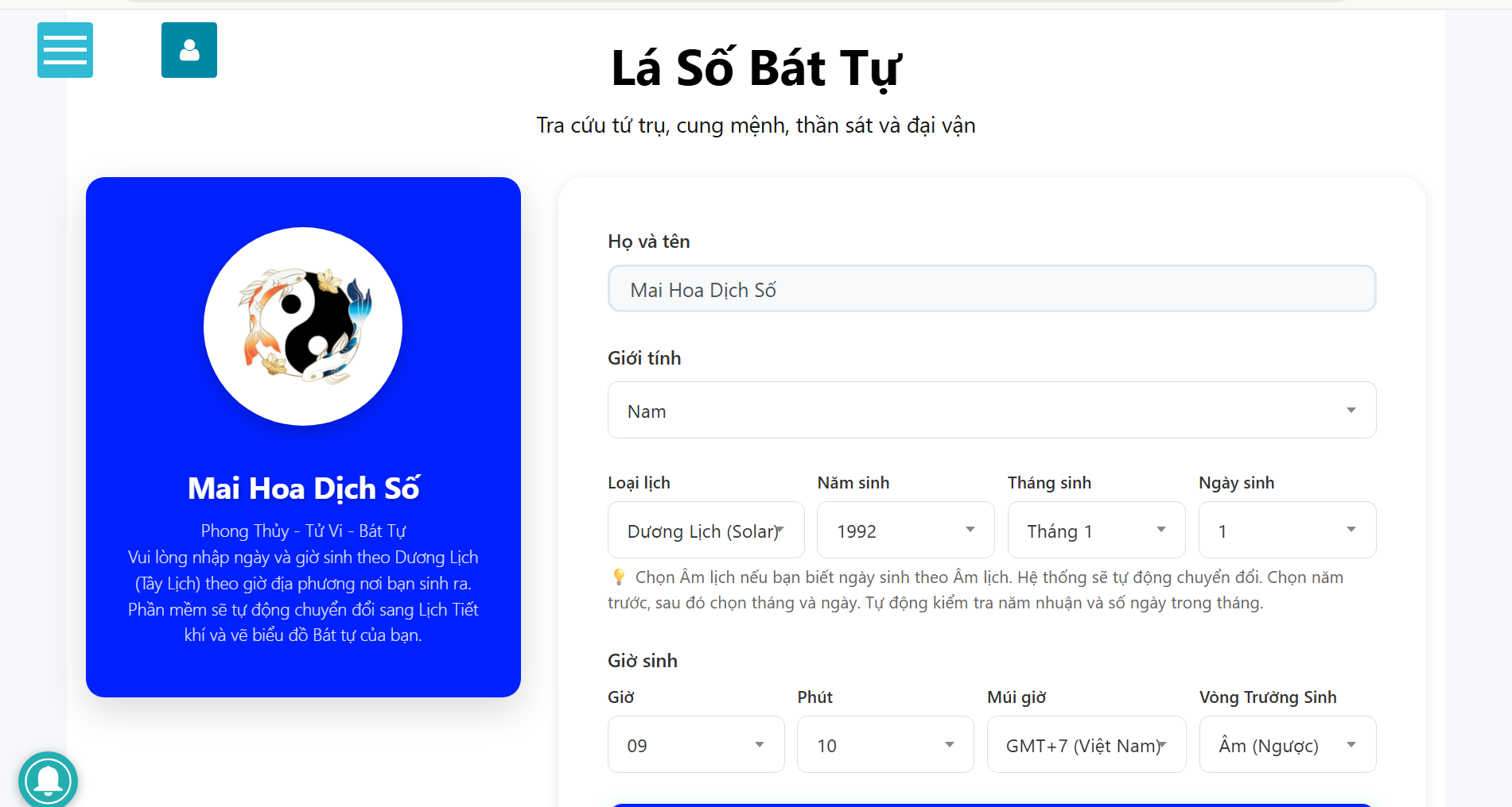 Ảnh phần mềm Golden Bee thiết kế ưewbsite bát tự