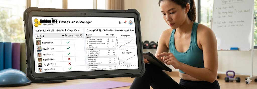 tính năng app gym yoga huấn luyện viên PT quản lý lịch dạy điểm danh chương trình tập cá nhân