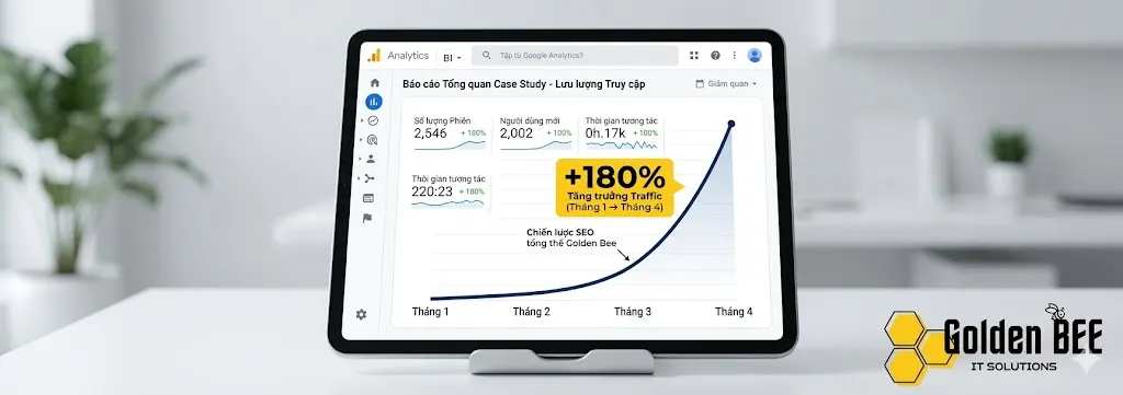 case study tăng traffic 180% sau 4 tháng semantic SEO GEO AEO Golden Bee Cần Thơ