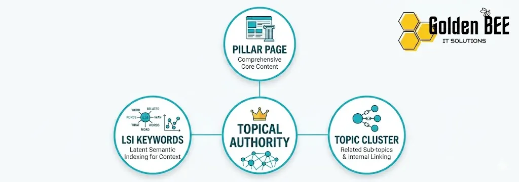mô hình pillar page topic cluster semantic SEO topical authority 2026
