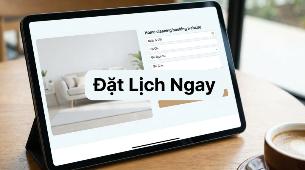 Hiển thị tính năng đặt lịch khám trực tuyến tiện lợi trên web vệ sinh nhà ở.