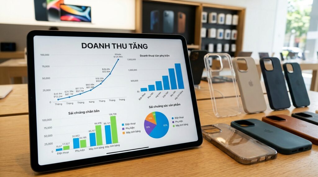 Đồ thị doanh thu tăng cao nhờ website bán điện thoại.