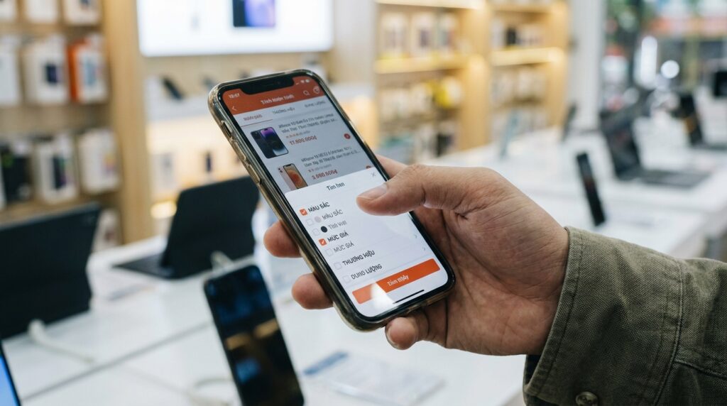 Tính năng bộ lọc sản phẩm trên website phụ kiện.