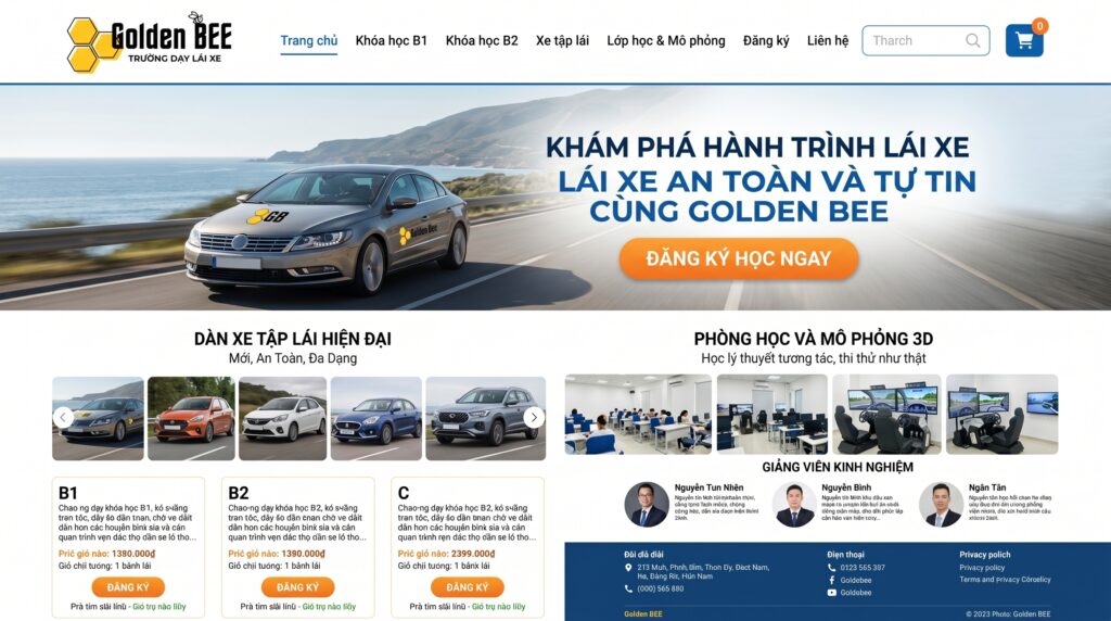 Thiết kế web dạy lái xe Cần Thơ giao diện sang trọng hiện đại