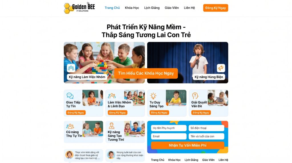 Thiết kế web trung tâm kỹ năng Cần Thơ giao diện sinh động sáng tạo
