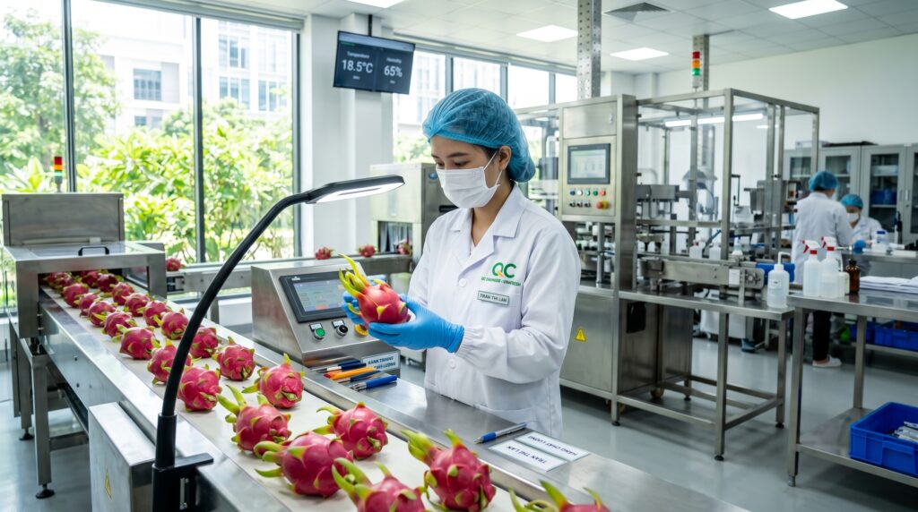 Kỹ sư phòng thí nghiệm kiểm tra quy trình sản xuất thực phẩm sạch