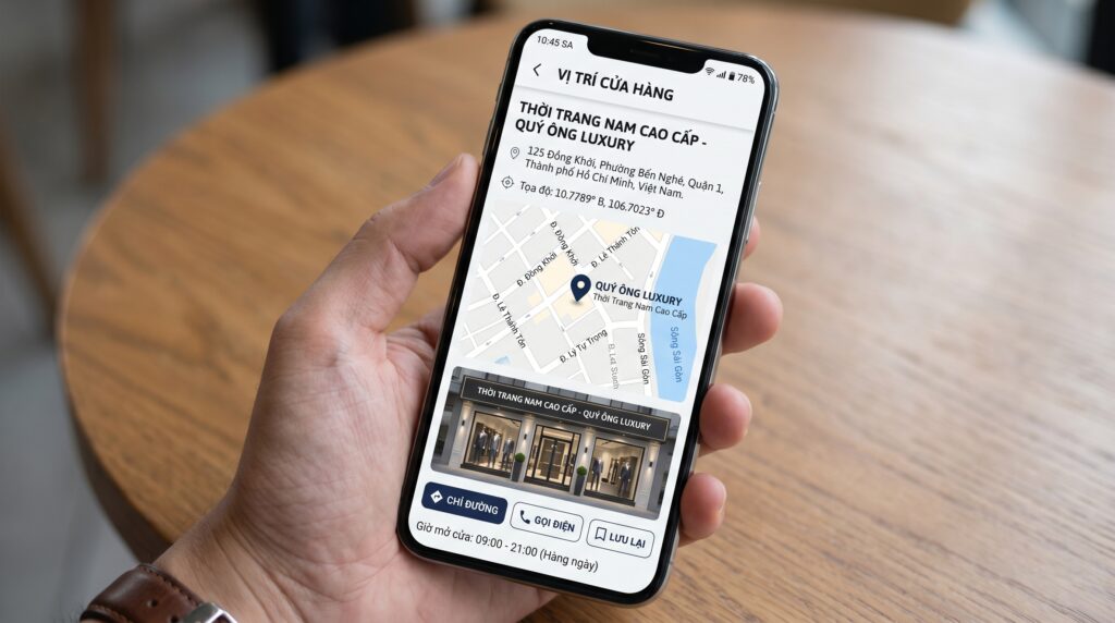 Khách hàng xem bản đồ định vị cửa hàng thời trang nam trên trang web chính thức
