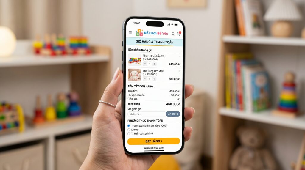 Tính năng giỏ hàng tiện lợi trên trang web đồ chơi trẻ em
