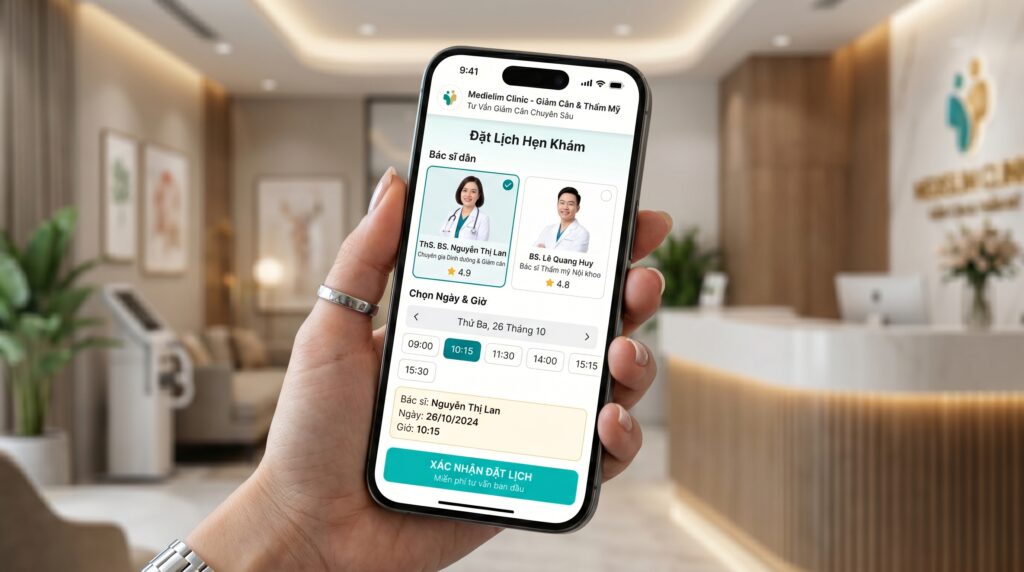 Tính năng đặt lịch tư vấn bác sĩ trên giao diện website di động