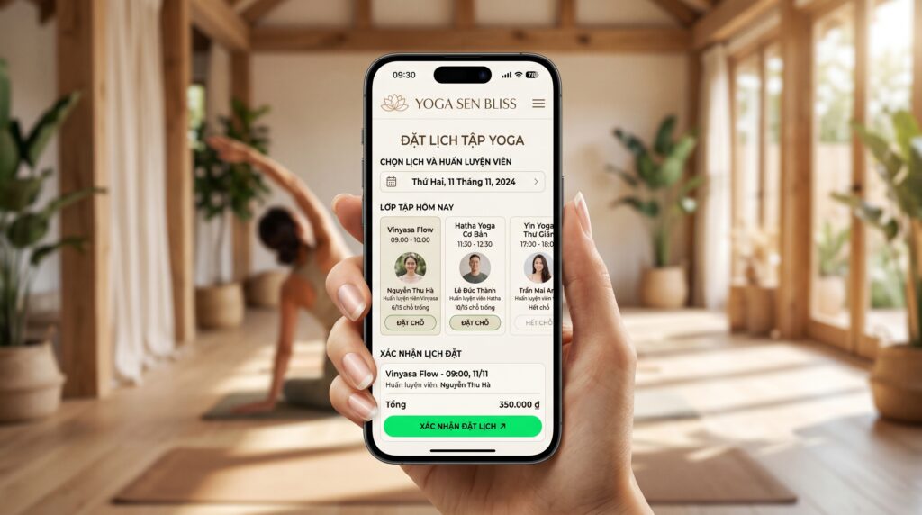 Tính năng đặt lịch tư vấn huấn luyện viên trên giao diện website di động