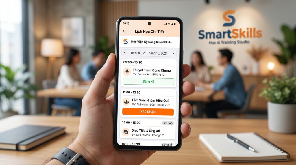 Tính năng xem lịch học và đặt lớp trên website di động