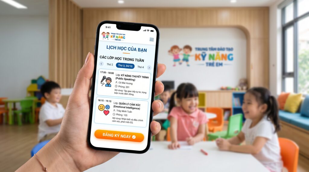 Tính năng xem lịch học và đặt lớp trên giao diện website di động