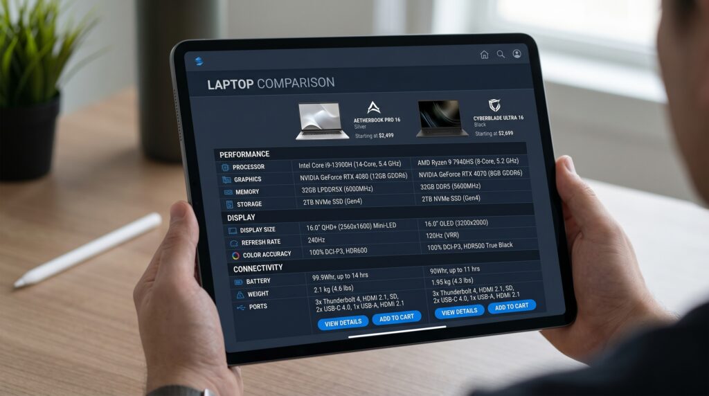 Tính năng lọc thông số trên website laptop