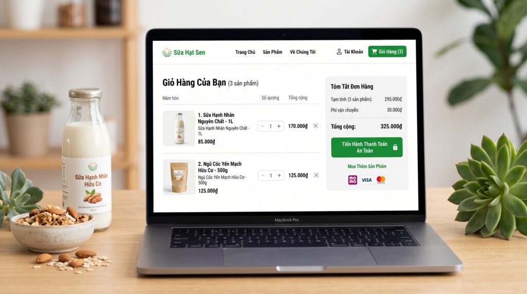 Tính năng giỏ hàng và thanh toán trên website sữa hạt ngũ cốc