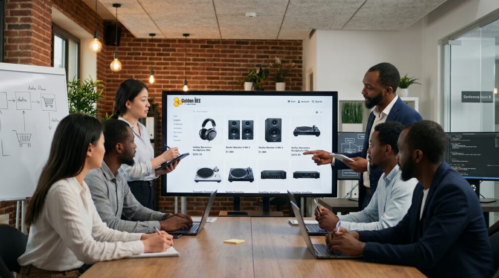 Đội ngũ chuyên gia Golden Bee thiết kế web thiết bị âm thanh chuyên nghiệp.