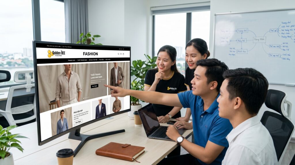  Đội ngũ Golden Bee đang hoàn thiện giao diện trang web thời trang nam cho khách hàng