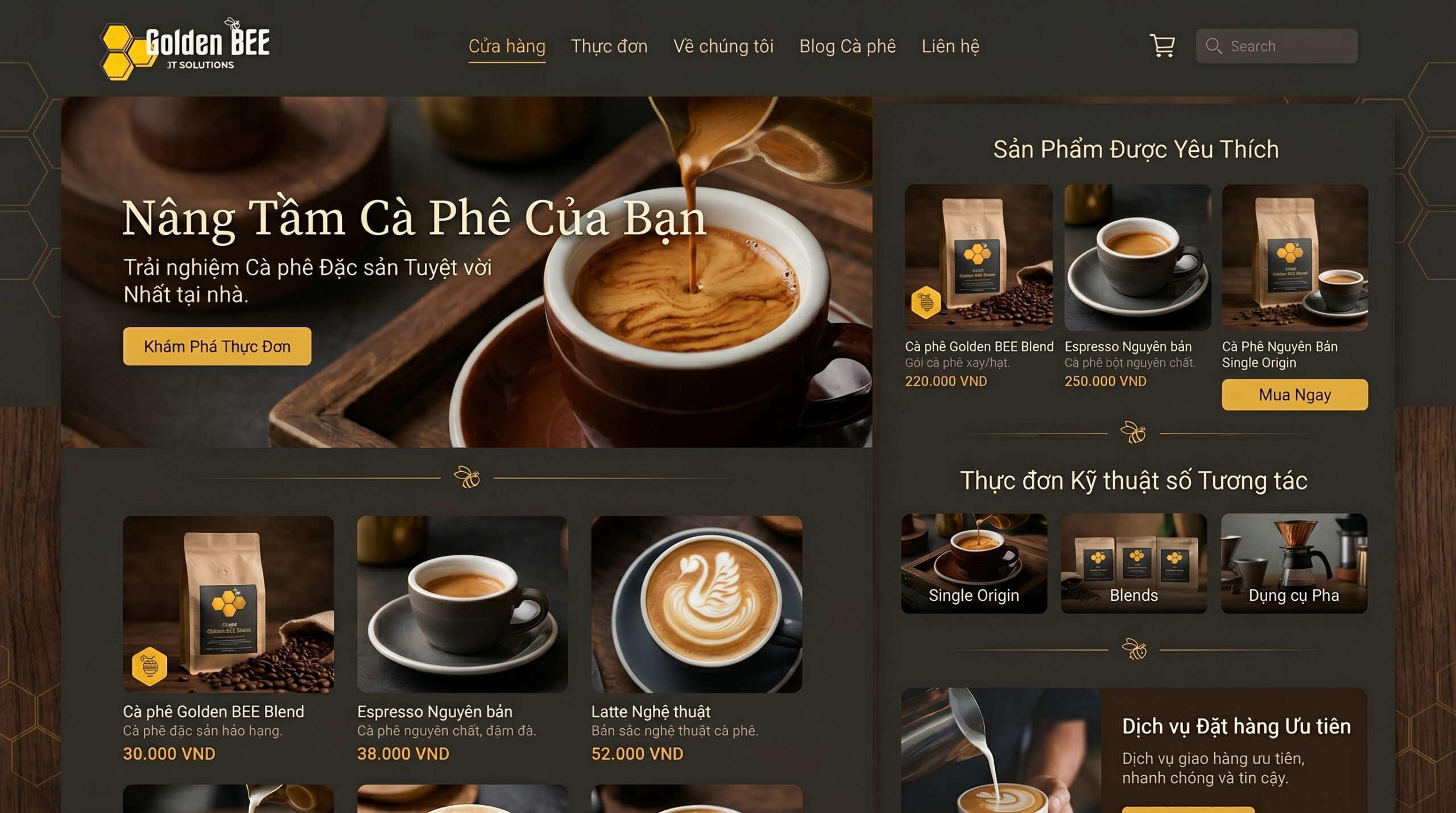 Thiết kế web quán cà phê Toàn Quốc giao diện sang trọng hiện đại