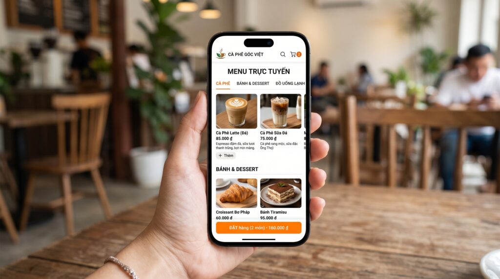 Tính năng menu gọi món trực tuyến trên giao diện website di động