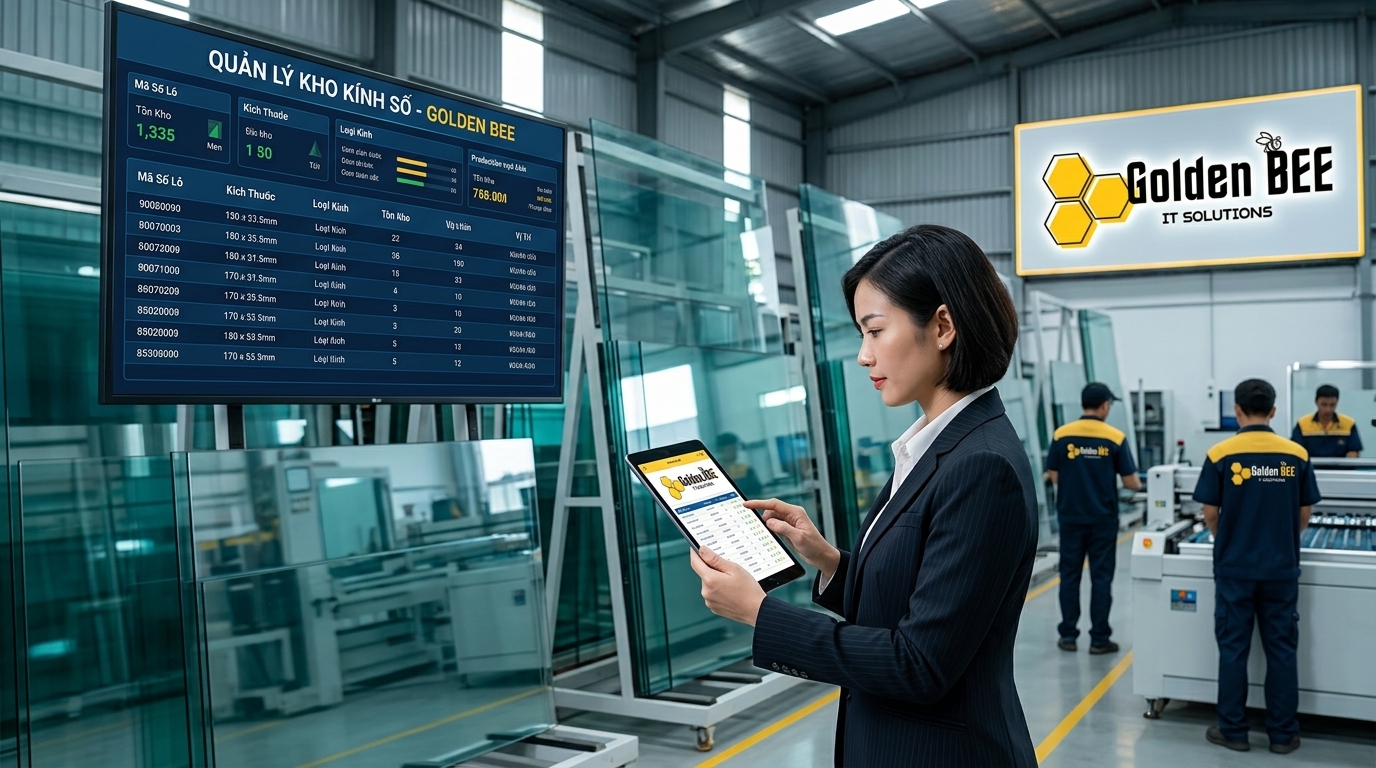 Dịch vụ viết phần mềm theo yêu cầu quản lý kho kính cường lực Golden Bee