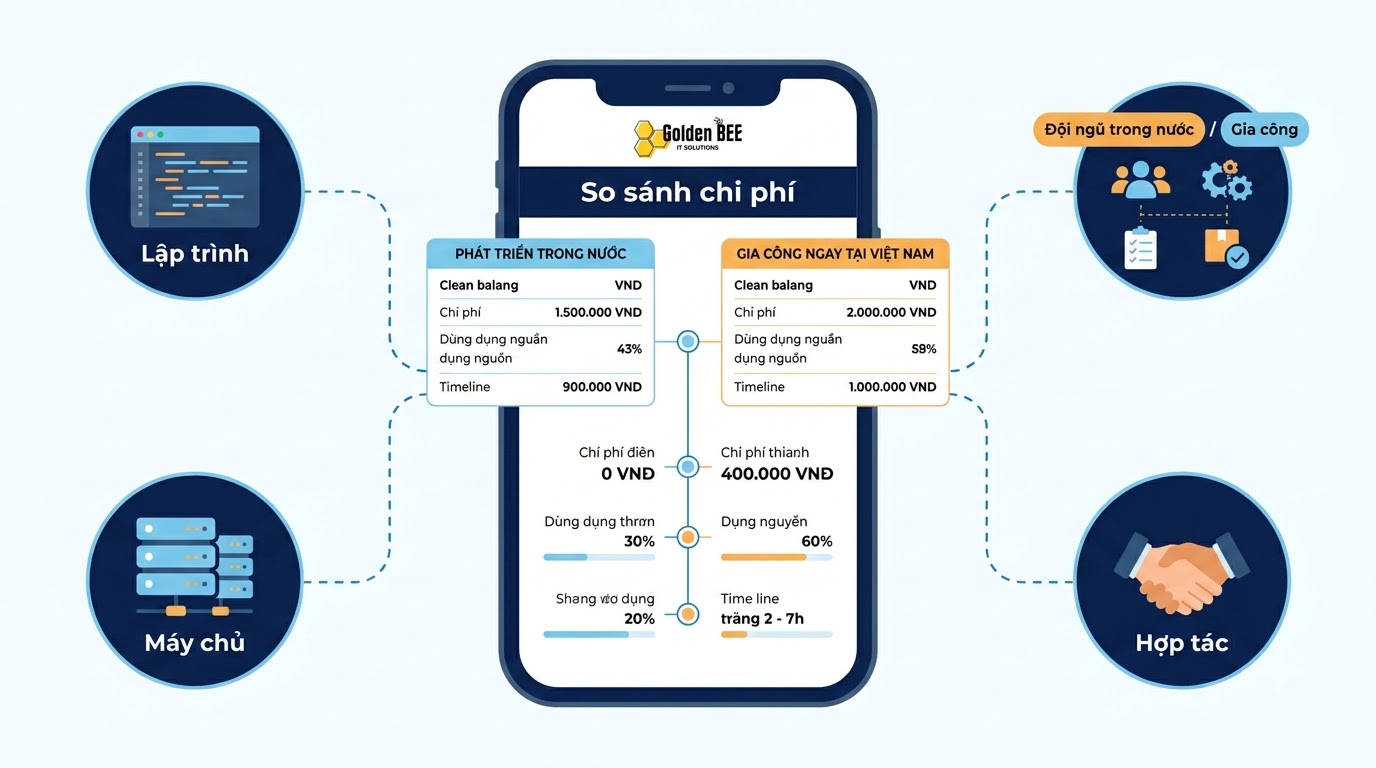 So sánh chi phí làm app trong nước và thuê ngoài năm 2026 cho doanh nghiệp.