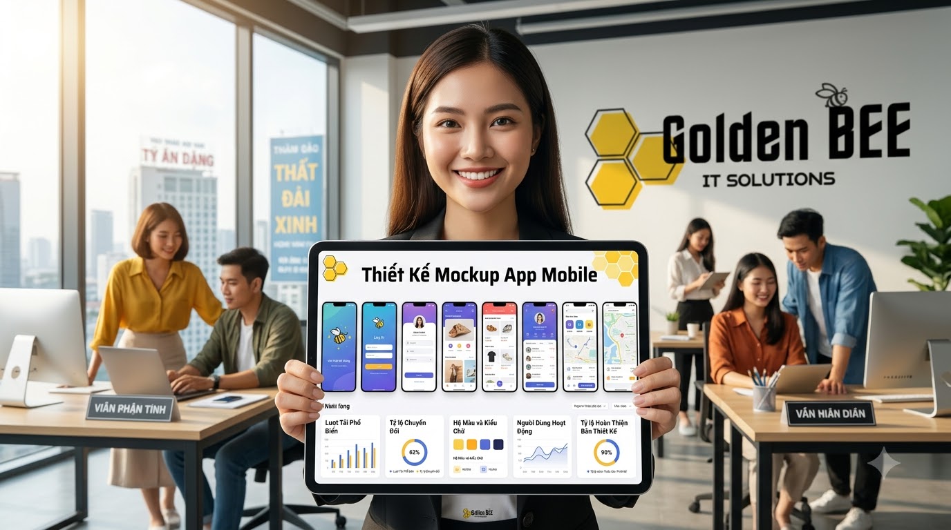 Thiết kế mockup app mobile chuẩn chỉnh cho doanh nghiệp tại Golden Bee