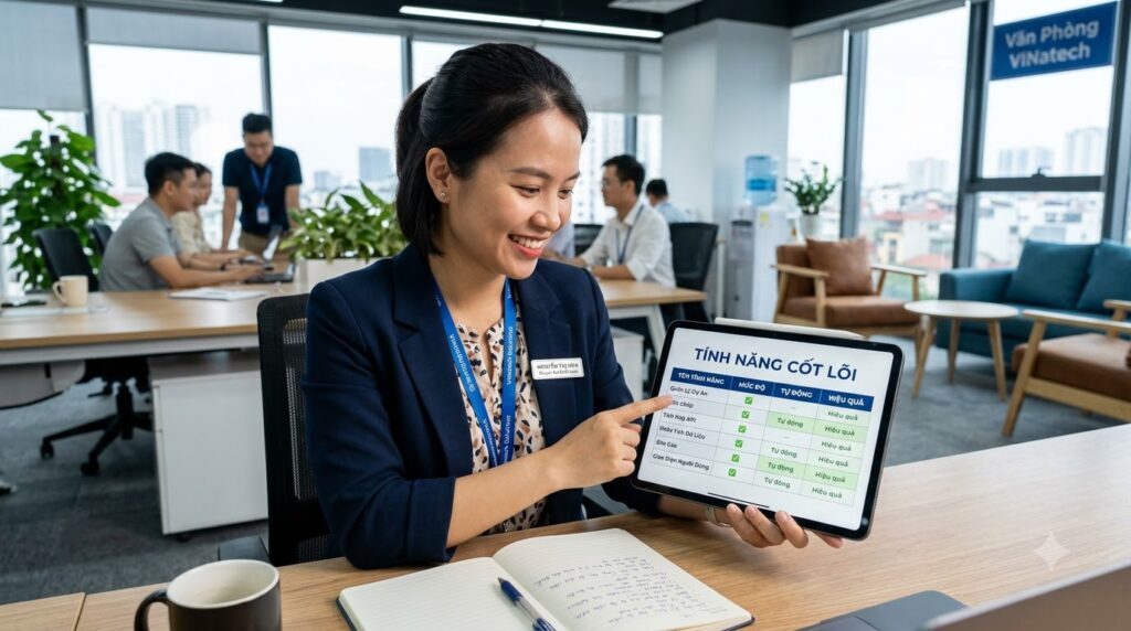 Bảng danh sách tính năng cốt lõi tích hợp trong app giới thiệu công ty