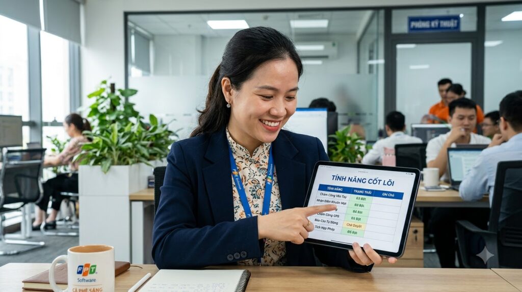 Bảng danh sách tính năng cốt lõi tích hợp trong app chấm công nhân viên