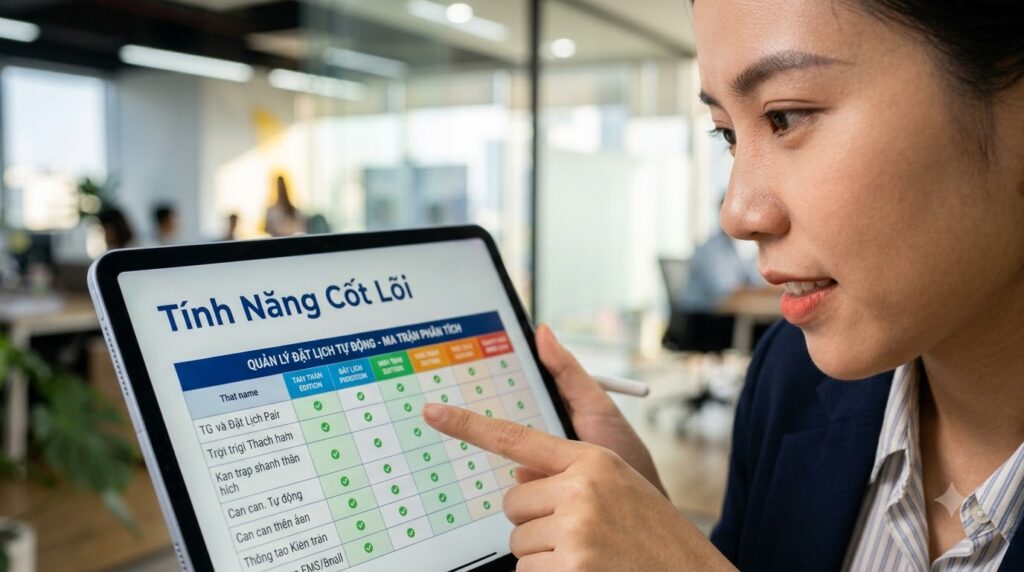 Bảng danh sách tính năng cốt lõi của app đặt sân đặt phòng