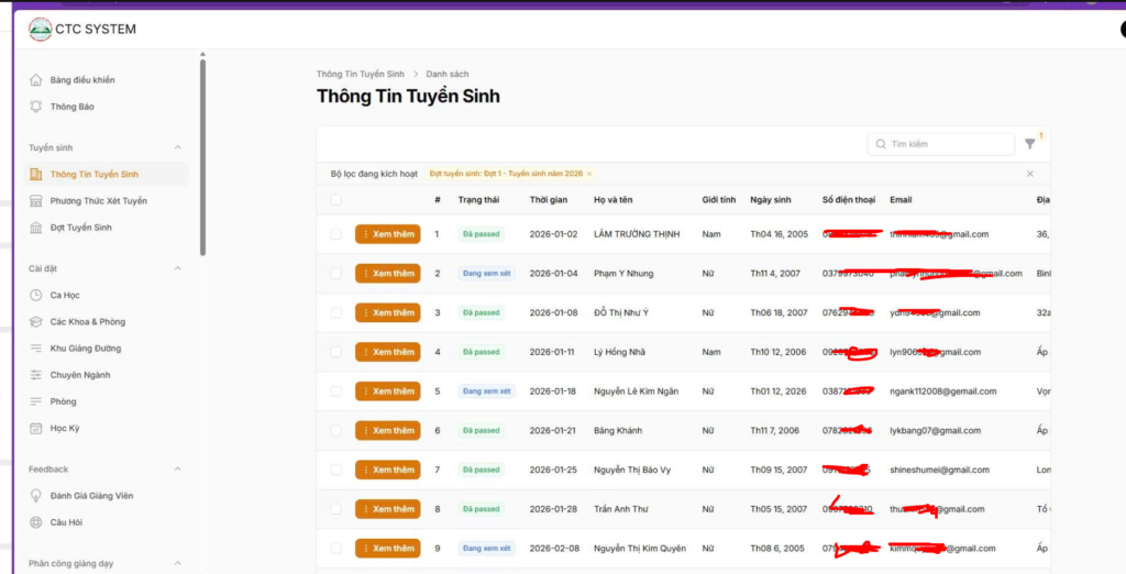 CRM tuyển sinh và thông tin tuyển sinh