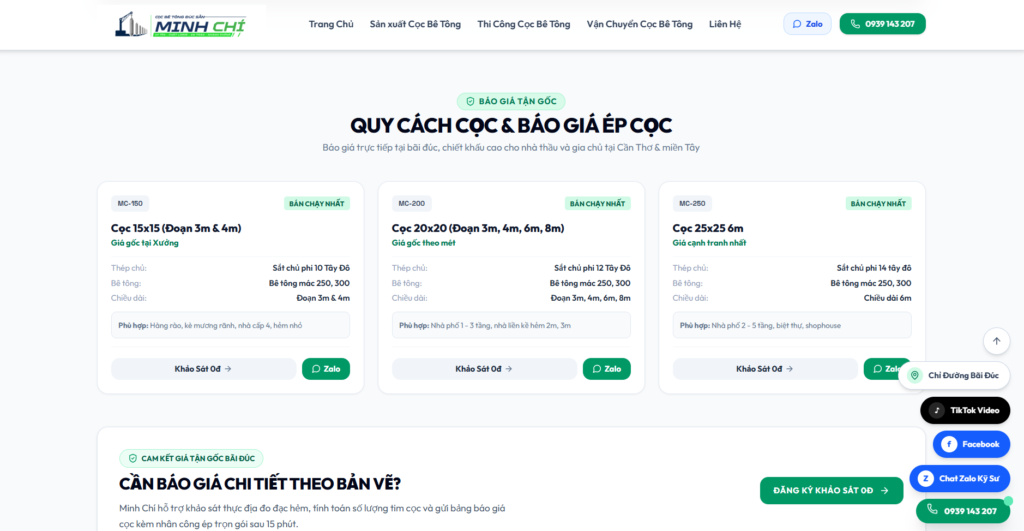 Quy cách cọc bê tông đúc sẵn Cần Thơ